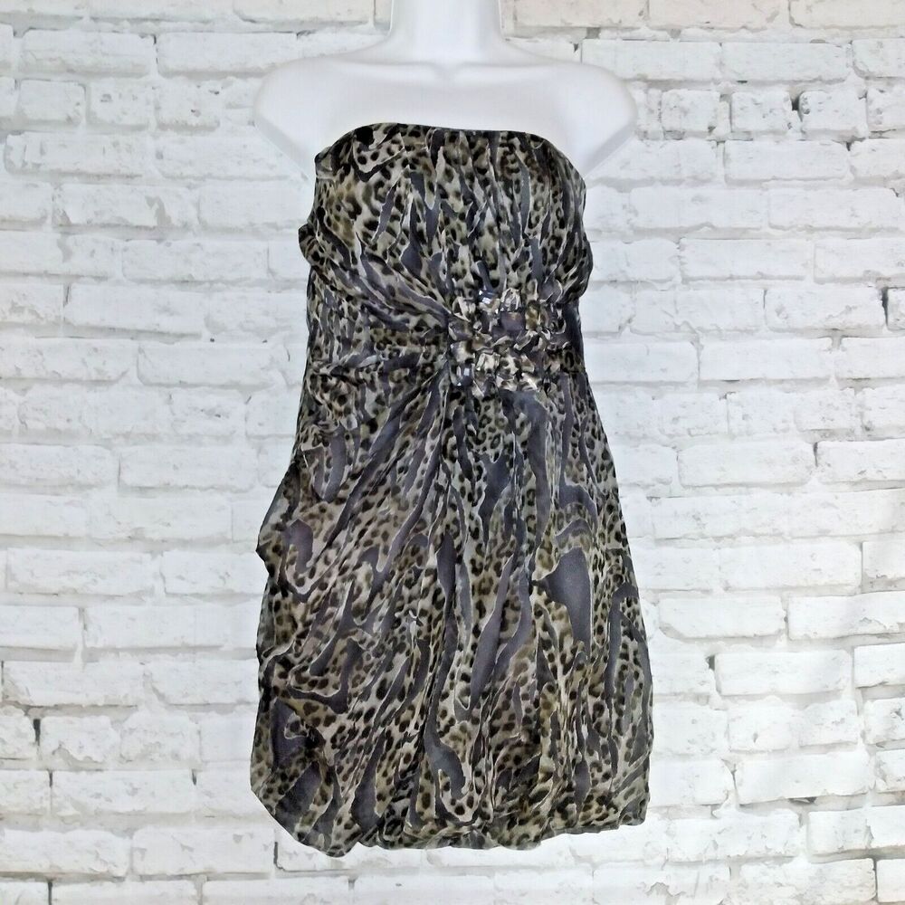 Duo Dress Womens Small Animal Print Embellished Silk Blend  Strapless